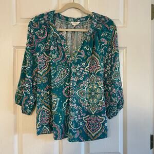Crown & Ivy PL Paisley 3/4 Sleeve Peasant Top